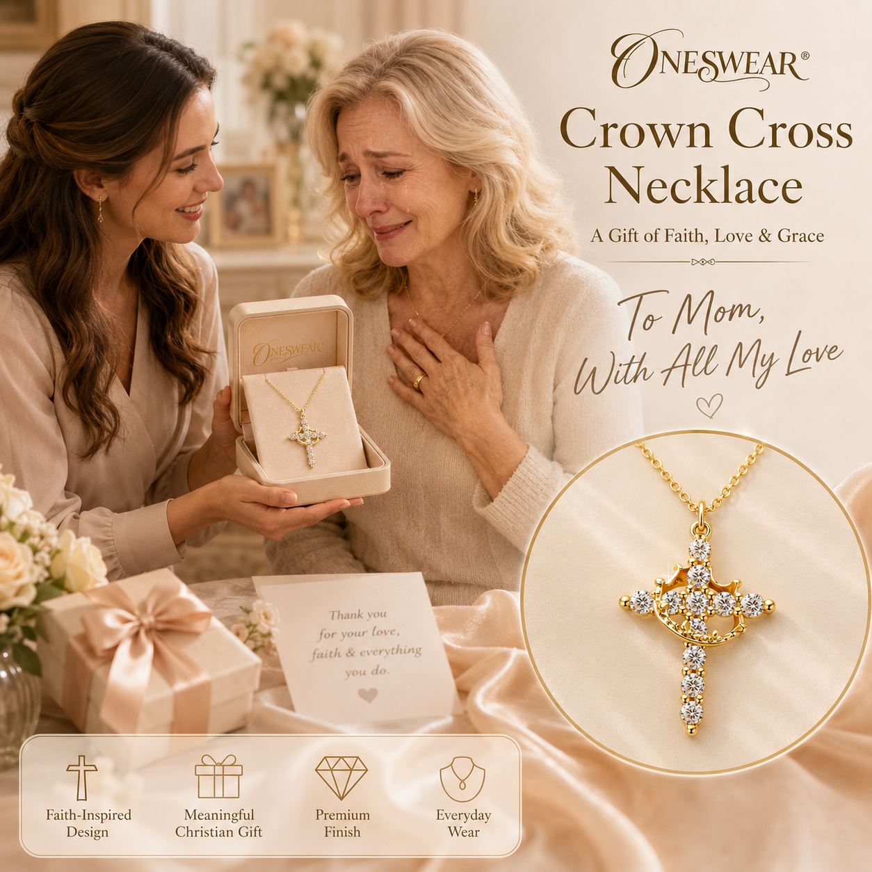 ✨ Crown Cross Necklace – Faith-Inspired Elegance for Everyday Grace ✝️