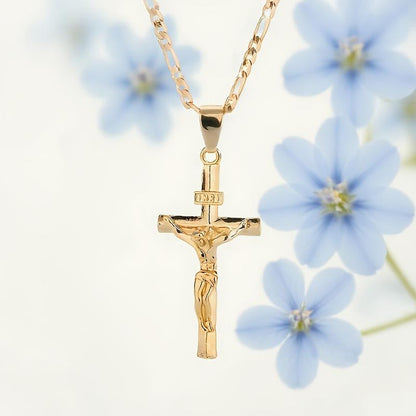 ✝️ Gold Crucifix Necklace | Adjustable Figaro Chain & Timeless Faith Design